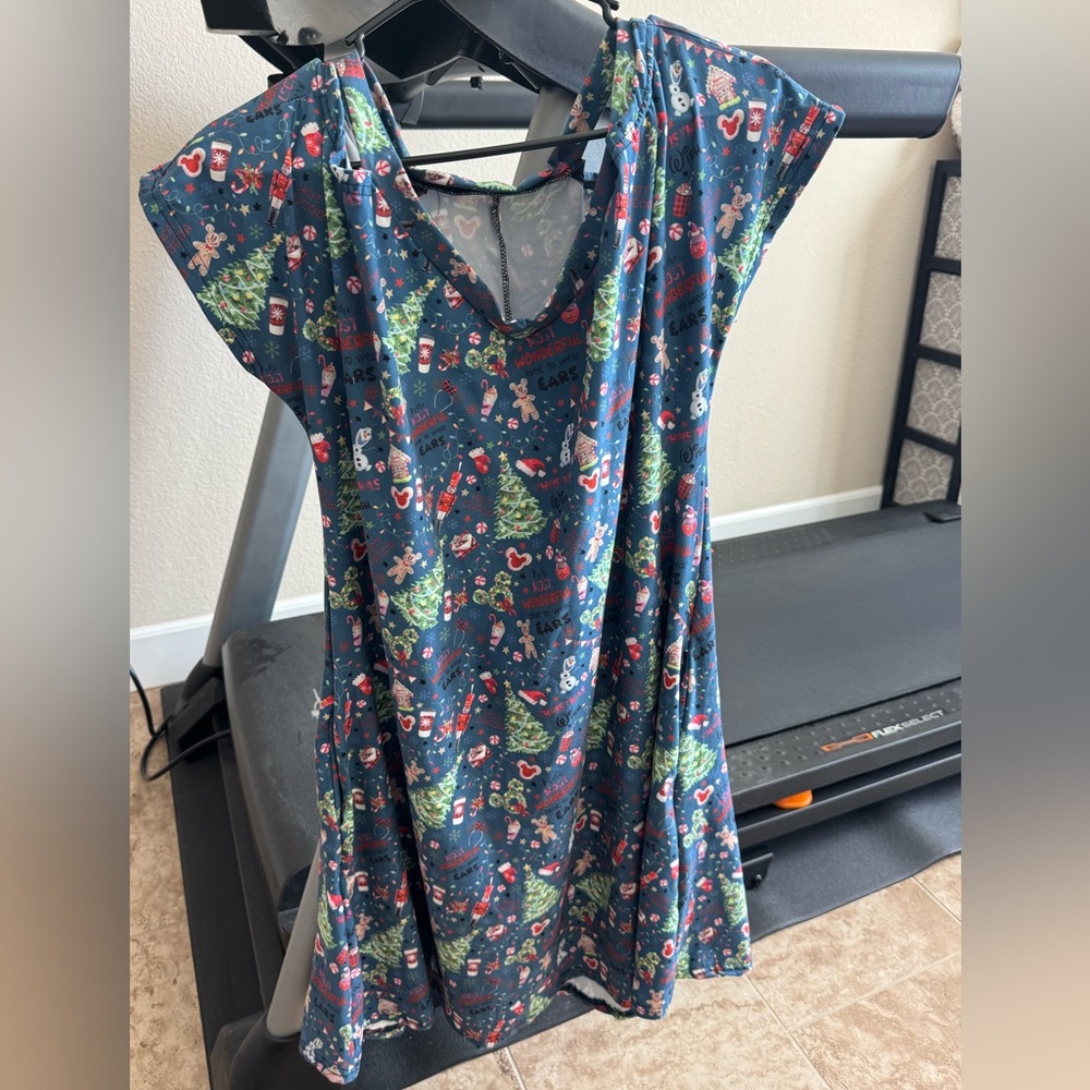 Disney Holiday Print A-Line Dress in Navy with Christmas Motifs